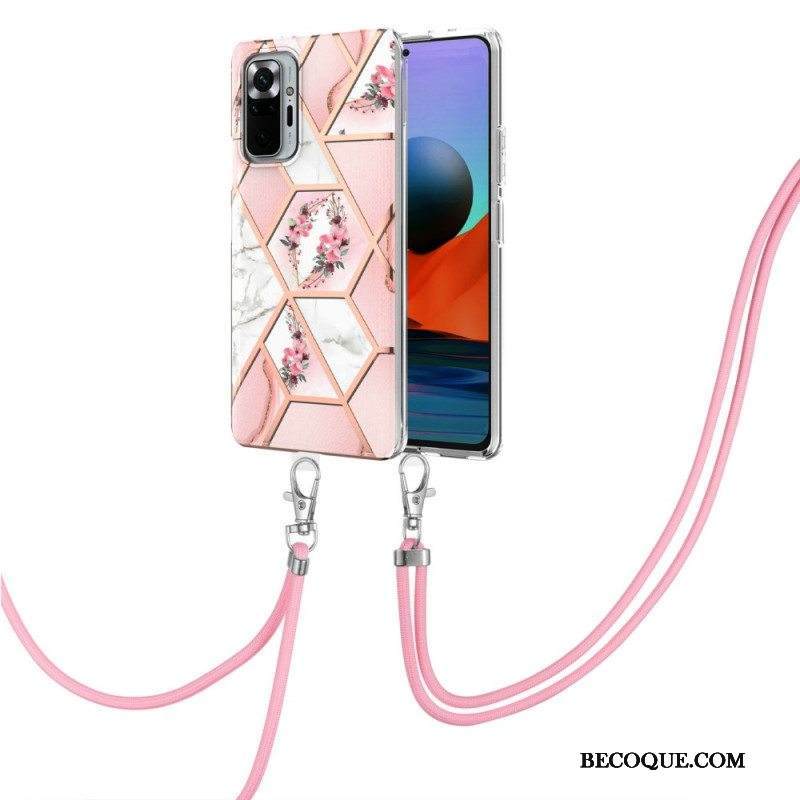 Case Xiaomi Redmi Note 10 Pro Kiristysnyörillä Kukkamarmorijohto