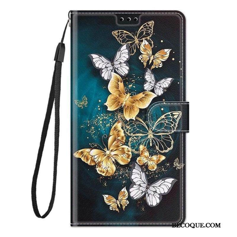 Flip Case Samsung Galaxy M53 5G Suojaketju Kuori Strap Butterflies Fan
