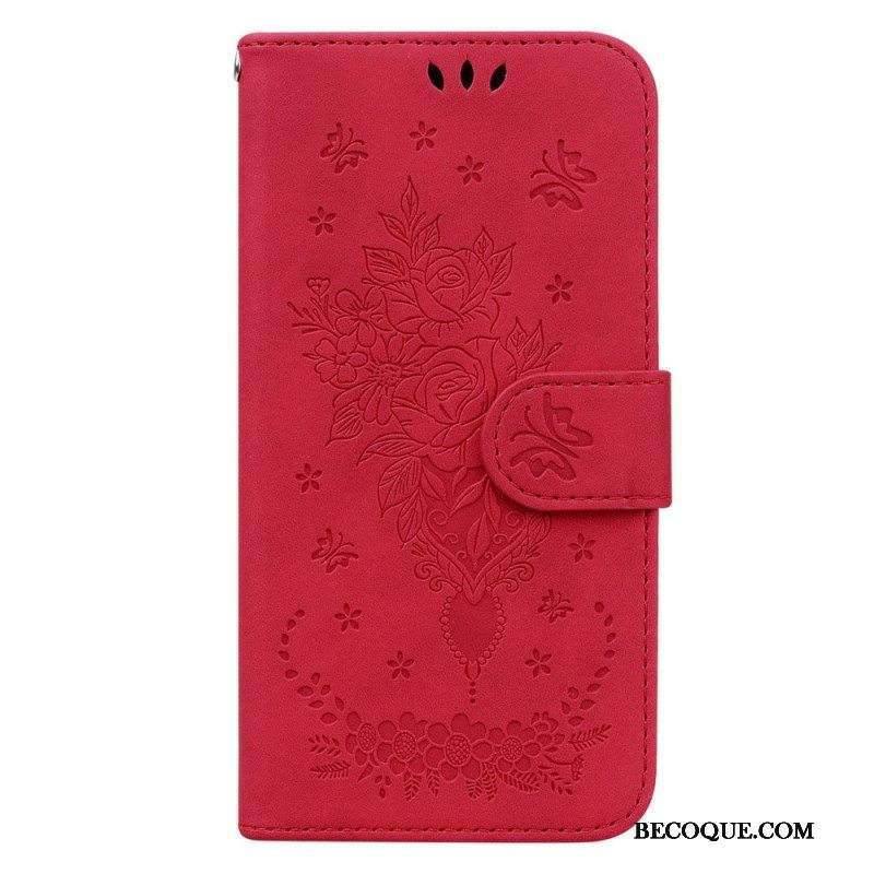 Kotelot Xiaomi Redmi Note 12 5G Suojaketju Kuori Strappy Ruusut Ja Perhoset