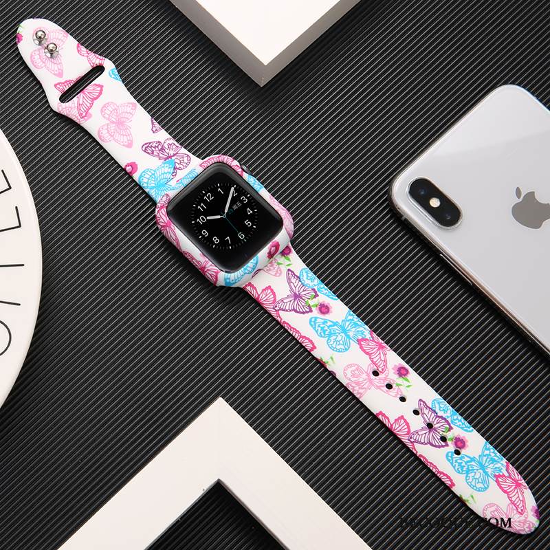 Kuori Apple Watch Series 3 Silikoni Valkoinen Musta, Kotelo Apple Watch Series 3 Suojaus Tide-brändi Painatus