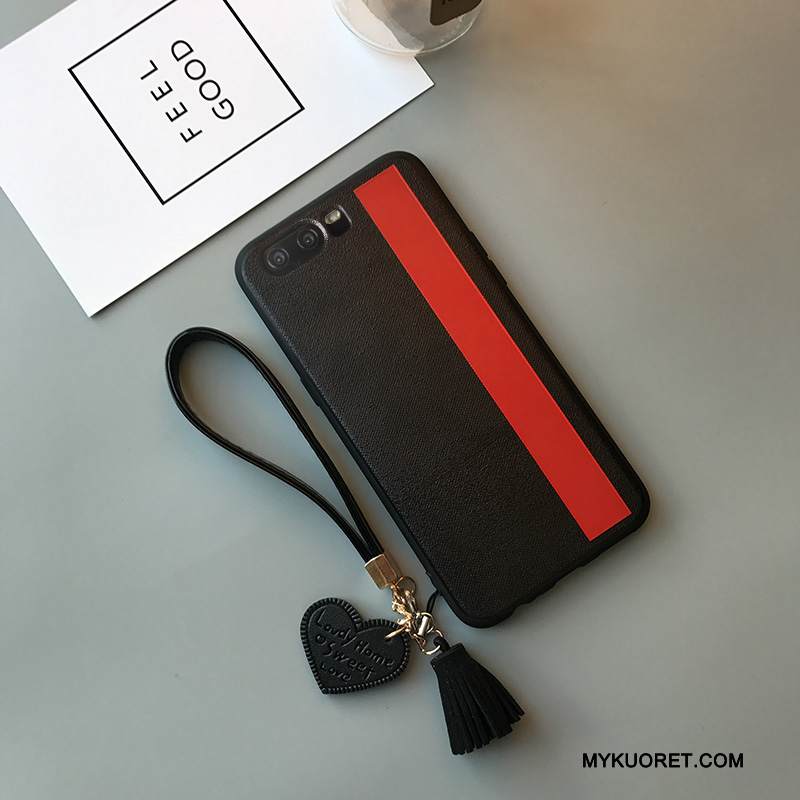 Kuori Huawei P10 Plus Silikoni Punainen Fringed, Kotelo Huawei P10 Plus Suojaus Musta Rakastunut