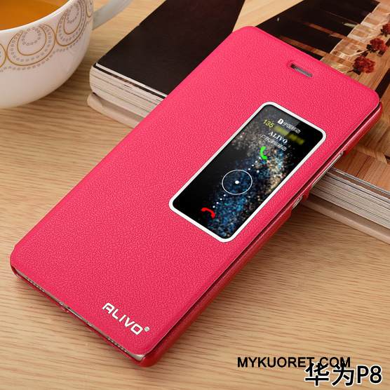Kuori Huawei P8 Kuoret Murtumaton Punainen, Kotelo Huawei P8 Nahka Puhelimen Kuoret