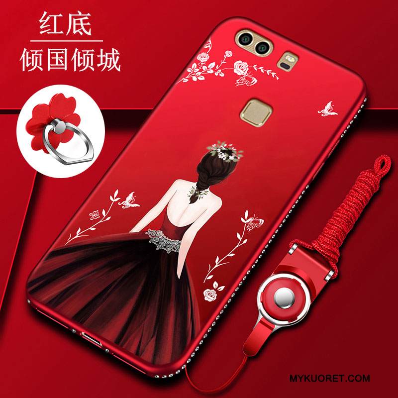 Kuori Huawei P9 Plus Silikoni Punainen Murtumaton, Kotelo Huawei P9 Plus Pehmeä Neste Puhelimen Kuoret