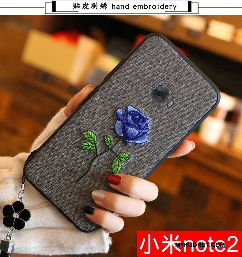 Kuori Mi Note 2 Laukut Trendi Kirjonta, Kotelo Mi Note 2 Pehmeä Neste Sininen Kukka