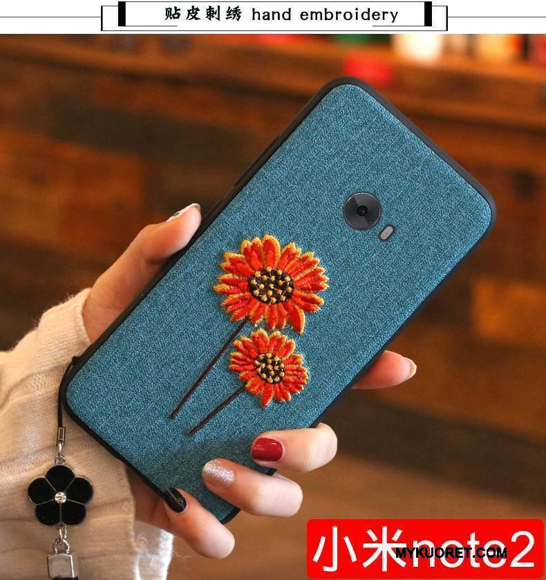 Kuori Mi Note 2 Laukut Trendi Kirjonta, Kotelo Mi Note 2 Pehmeä Neste Sininen Kukka