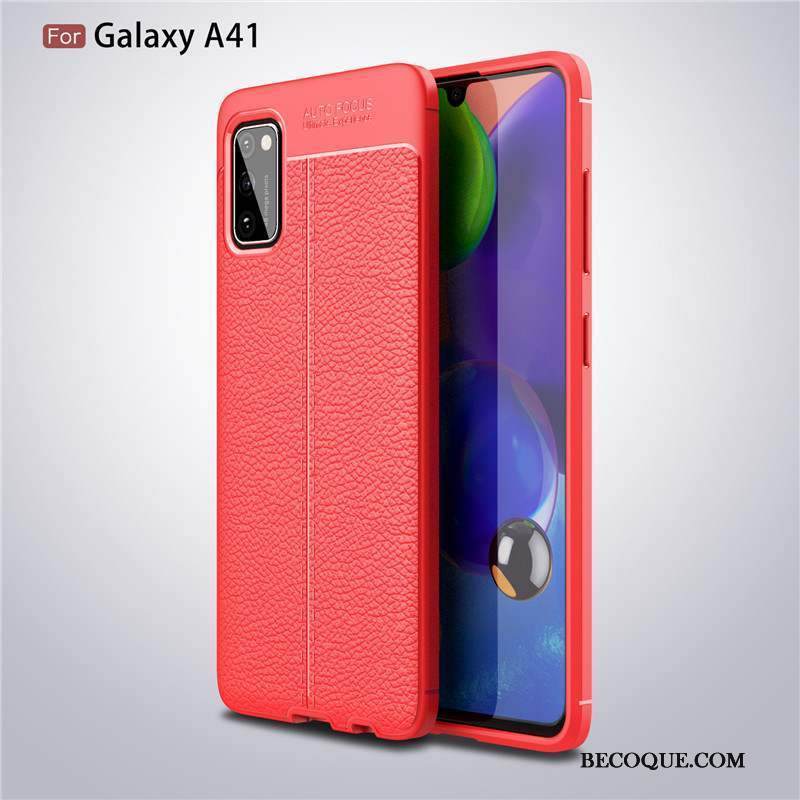 Kuori Samsung Galaxy A41 Nahka Ylellisyys Kiinteä Väri, Kotelo Samsung Galaxy A41 Suojaus Puhelimen Kuoret Liukumaton