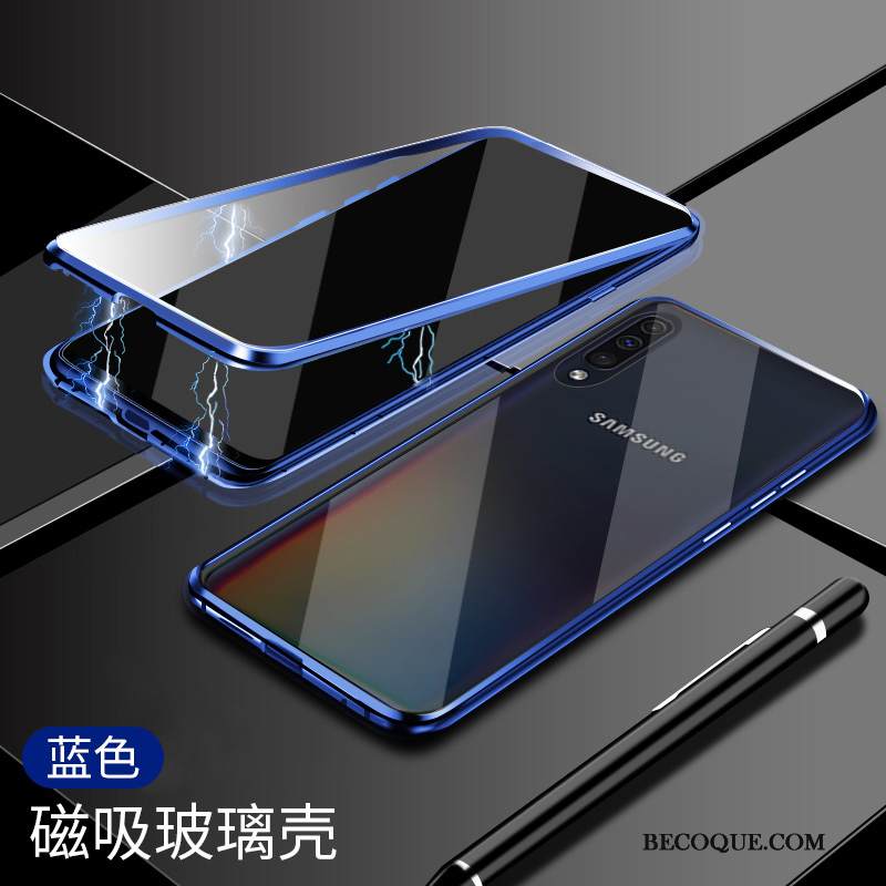 Kuori Samsung Galaxy A50s Laukut Lasi Kaksipuolinen, Kotelo Samsung Galaxy A50s Suojaus Sininen Magneettinen