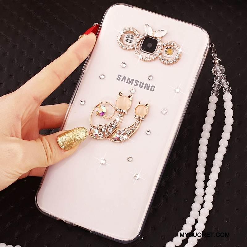 Kuori Samsung Galaxy A7 2015 Silikoni Valkoinen Ripustettavat Koristeet, Kotelo Samsung Galaxy A7 2015 Strassi Murtumaton Puhelimen Kuoret