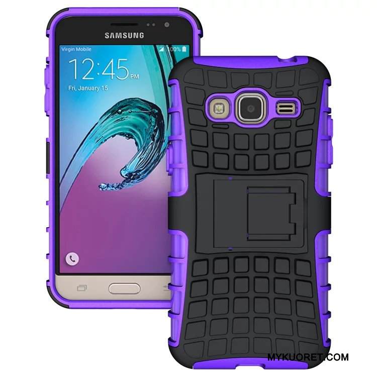 Kuori Samsung Galaxy J3 2016 Suojaus Violetti Murtumaton, Kotelo Samsung Galaxy J3 2016 Tuki Puhelimen Kuoret Vihreä
