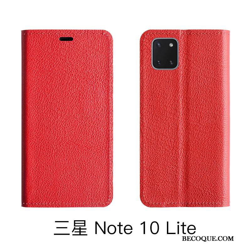 Kuori Samsung Galaxy Note 10 Lite Kuoret Puhelimen Kuoret Lehmä, Kotelo Samsung Galaxy Note 10 Lite Nahka Punainen Litsi