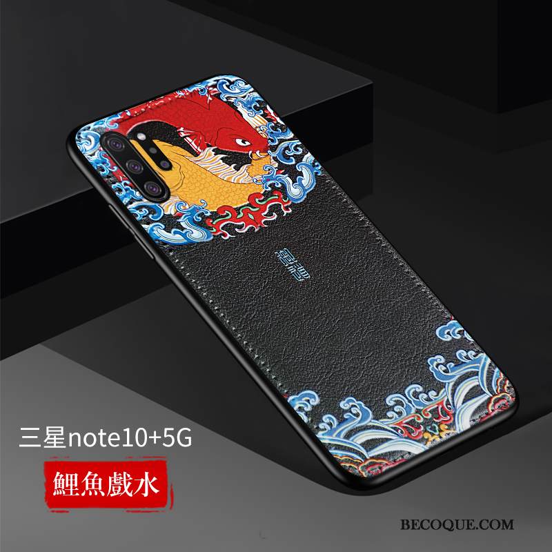 Kuori Samsung Galaxy Note 10+ Nahka Kiinalainen Tyyli Ultra, Kotelo Samsung Galaxy Note 10+ Kohokuviointi Keltainen Trendi