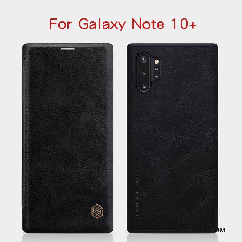 Kuori Samsung Galaxy Note 10+ Nahka Kulta Musta, Kotelo Samsung Galaxy Note 10+