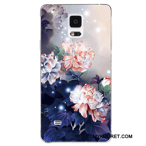 Kuori Samsung Galaxy Note 4 Kukka- Violetti Kiinalainen Tyyli, Kotelo Samsung Galaxy Note 4 Silikoni Puhelimen Kuoret Ripustettavat Koristeet