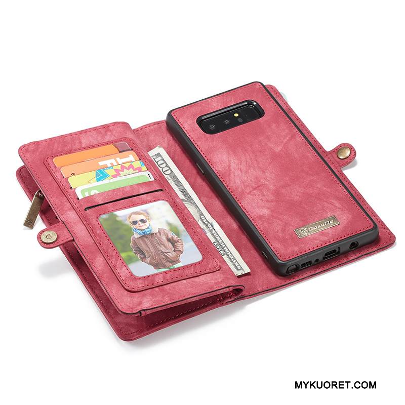 Kuori Samsung Galaxy Note 8 Nahka Magneettinen Punainen, Kotelo Samsung Galaxy Note 8 Kuoret Puhelimen Kuoret Kortti