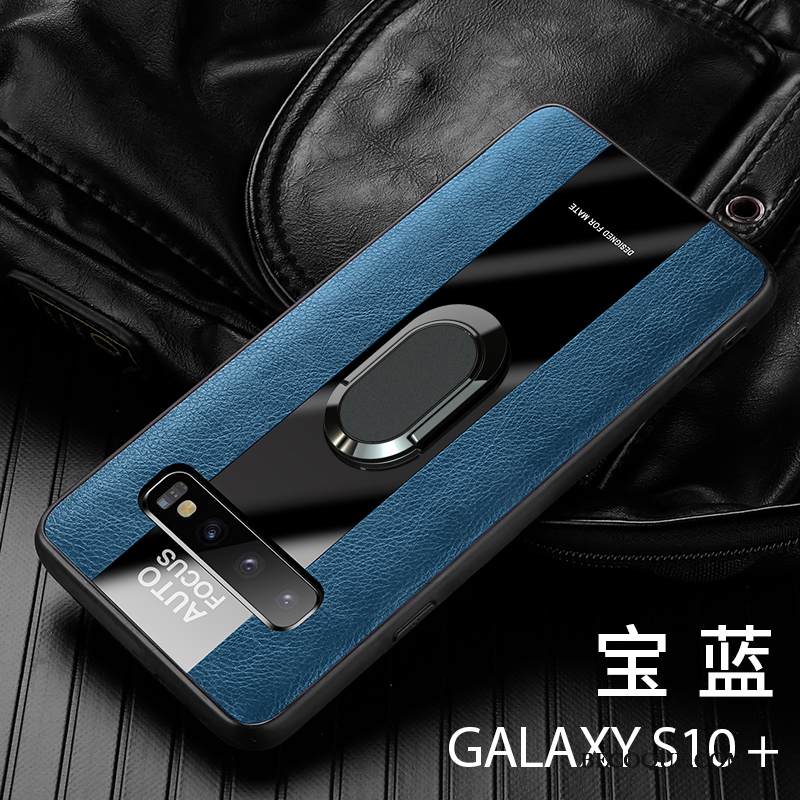 Kuori Samsung Galaxy S10+ Laukut Ohut Ylellisyys, Kotelo Samsung Galaxy S10+ Nahka Sininen Rengas