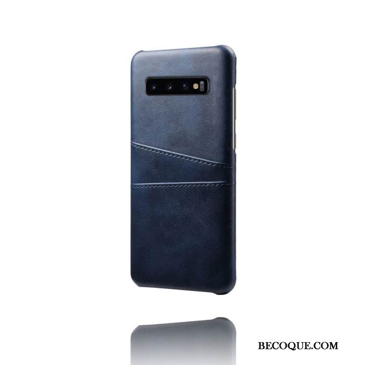 Kuori Samsung Galaxy S10 Nahka Kortti Sininen, Kotelo Samsung Galaxy S10 Suojaus Puhelimen Kuoret