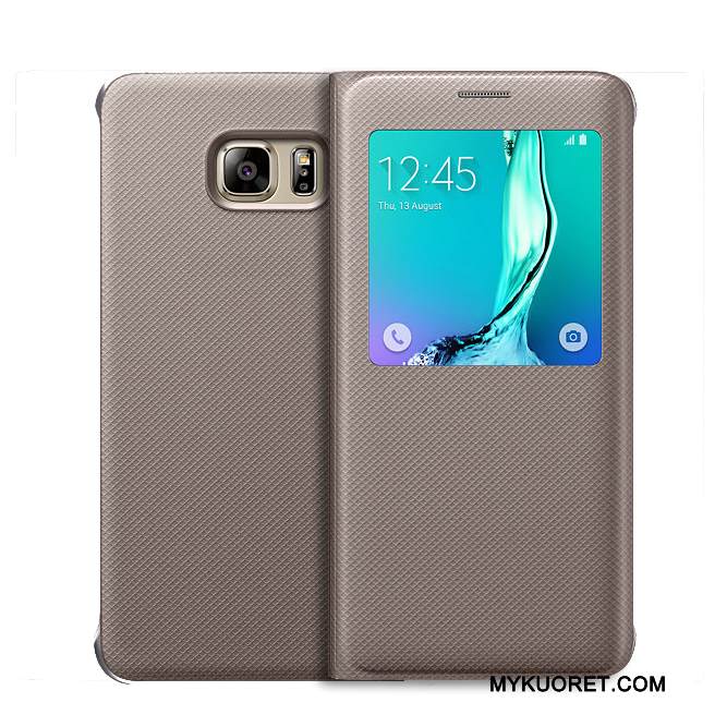 Kuori Samsung Galaxy S6 Edge + Nahka Valkoinen, Kotelo Samsung Galaxy S6 Edge + Suojaus