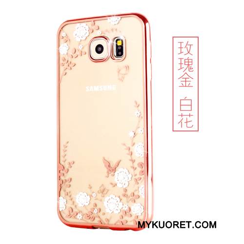Kuori Samsung Galaxy S6 Edge + Pehmeä Neste Läpinäkyvä Kulta, Kotelo Samsung Galaxy S6 Edge + Suojaus