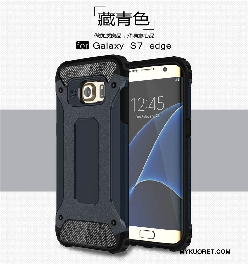 Kuori Samsung Galaxy S7 Edge Kolme Puolustusta Takakansi, Kotelo Samsung Galaxy S7 Edge Keltainen Suupaltti