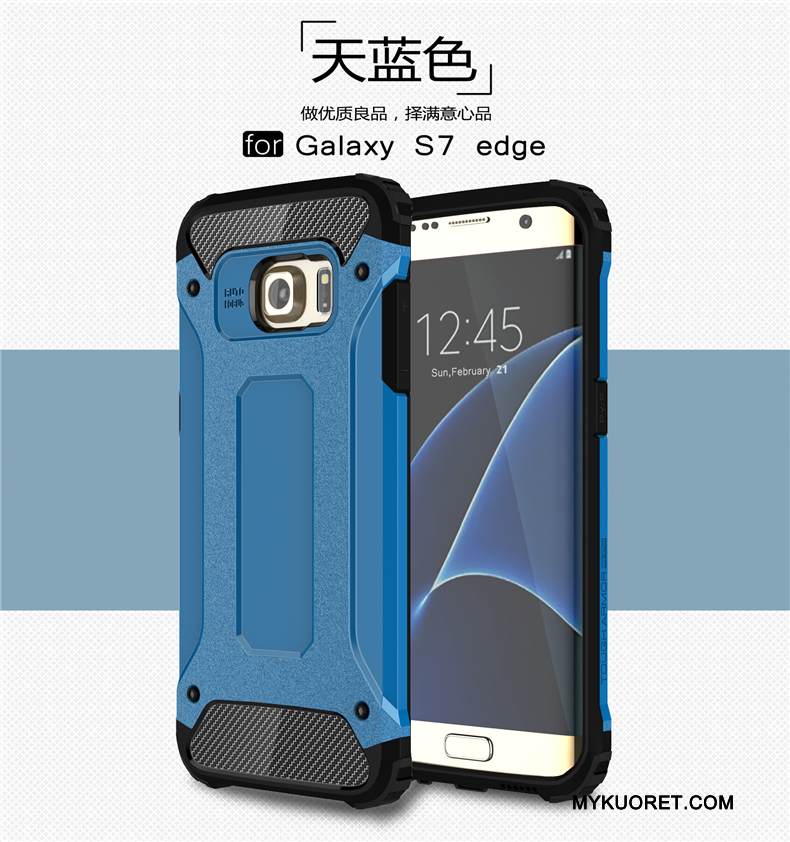 Kuori Samsung Galaxy S7 Edge Kolme Puolustusta Takakansi, Kotelo Samsung Galaxy S7 Edge Keltainen Suupaltti