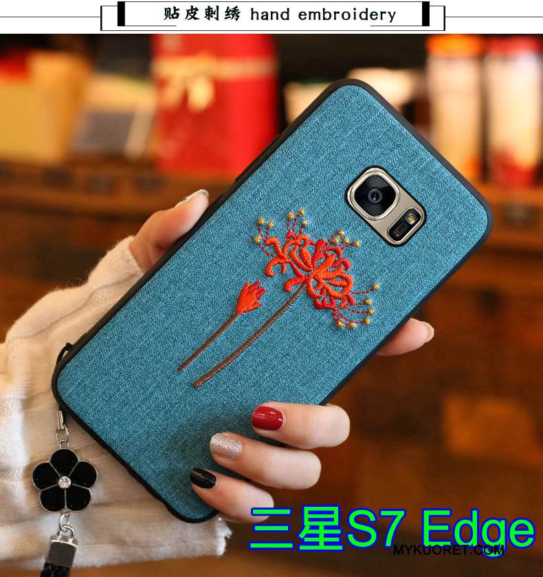 Kuori Samsung Galaxy S7 Edge Laukut Kirjonta Sininen, Kotelo Samsung Galaxy S7 Edge Silikoni Puhelimen Kuoret Trendi