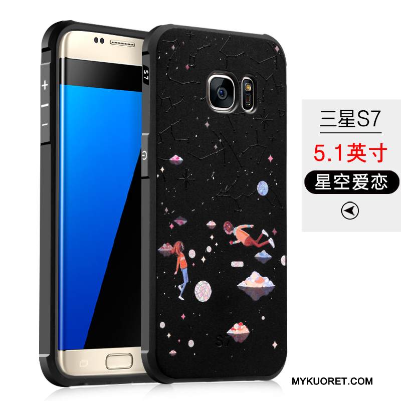 Kuori Samsung Galaxy S7 Silikoni Murtumaton Pesty Suede, Kotelo Samsung Galaxy S7 Luova Musta Puhelimen Kuoret