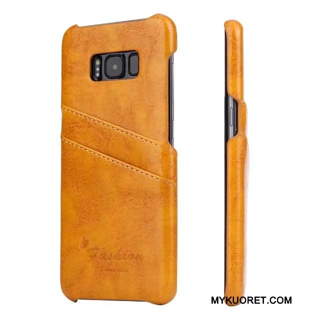 Kuori Samsung Galaxy S8 Nahka Puhelimen Kuoret Kortti, Kotelo Samsung Galaxy S8 Suojaus Takakansi Oranssi