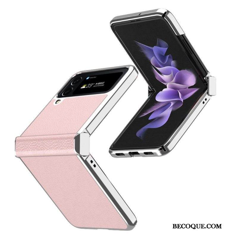 Kuori Samsung Galaxy Z Flip 4 Kotelot Flip Litchi Nahkaiset Metallireunat
