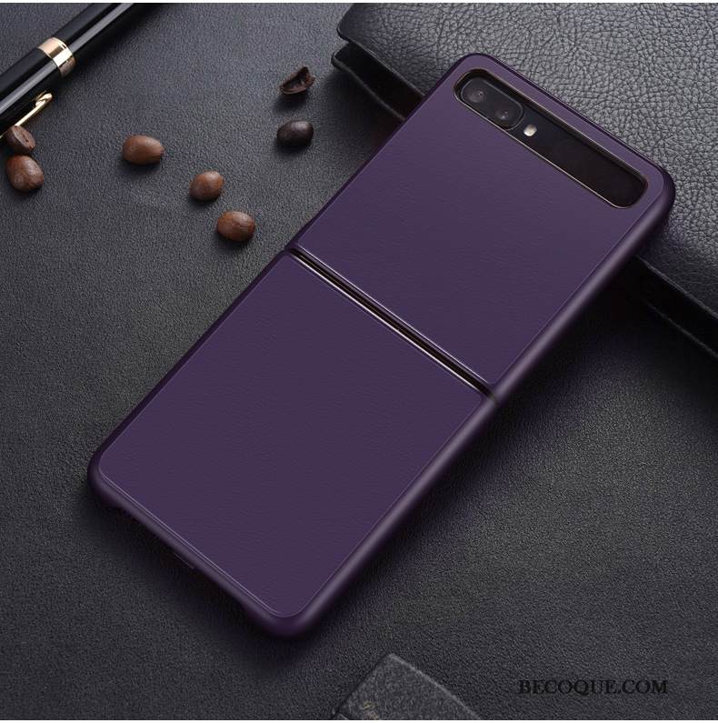 Kuori Samsung Z Flip Nahka Kiinteä Väri Violetti, Kotelo Samsung Z Flip Laukut Murtumaton Yksinkertainen