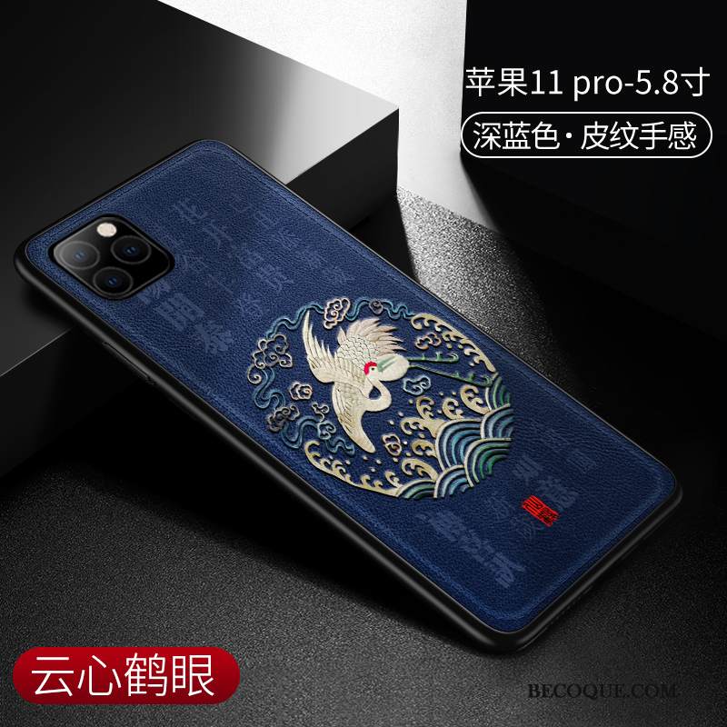 Kuori iPhone 11 Pro Nahka Kiinalainen Tyyli Uusi, Kotelo iPhone 11 Pro Suojaus Musta Persoonallisuus
