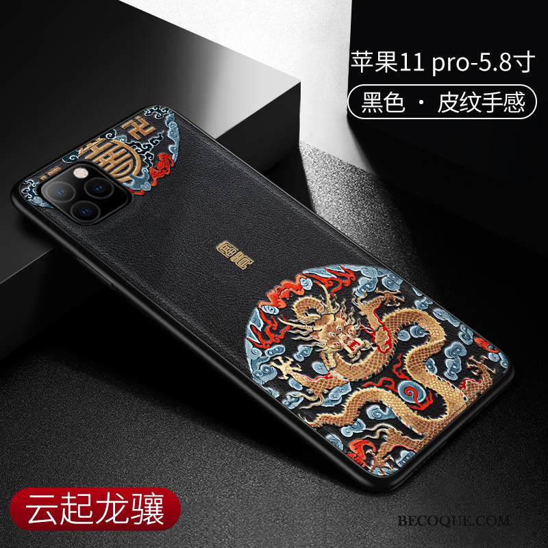 Kuori iPhone 11 Pro Nahka Kiinalainen Tyyli Uusi, Kotelo iPhone 11 Pro Suojaus Musta Persoonallisuus