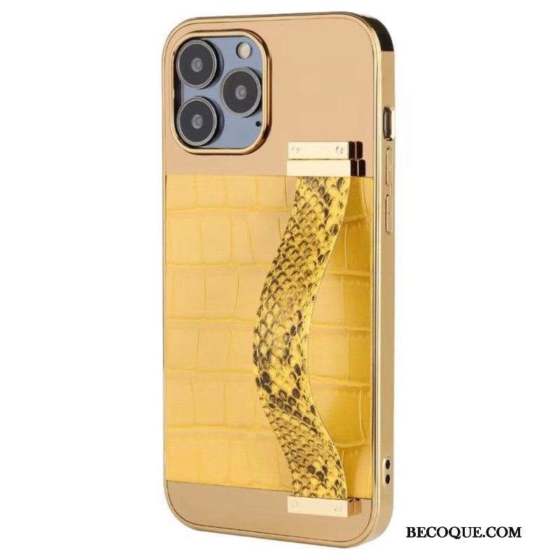 Kuori iPhone 14 Keinonahkainen Krokotiili Tukihihnalla