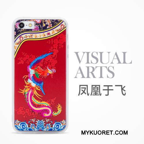 Kuori iPhone 5/5s Laukut Murtumaton Kiinalainen Tyyli, Kotelo iPhone 5/5s Suojaus Trendi Punainen