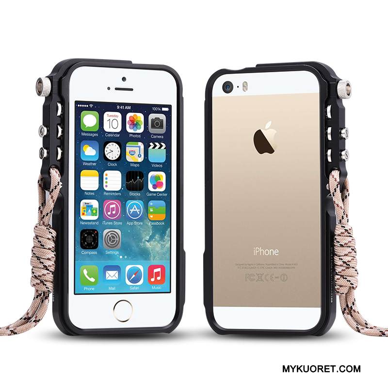 Kuori iPhone 5/5s Metalli Murtumaton Puhelimen Kuoret, Kotelo iPhone 5/5s Suojaus Musta Trendi