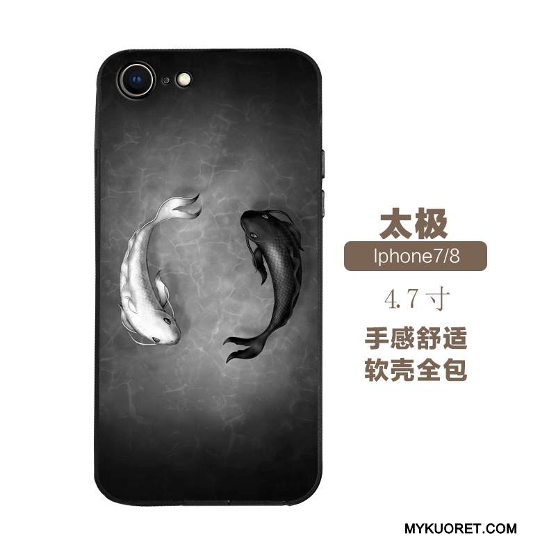 Kuori iPhone 7 Laukut Kiinalainen Tyyli Murtumaton, Kotelo iPhone 7 Pehmeä Neste Musta Puhelimen Kuoret