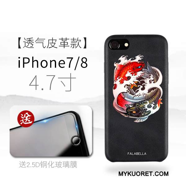 Kuori iPhone 7 Nahka Musta Tide-brändi, Kotelo iPhone 7 Luova Persoonallisuus Puhelimen Kuoret