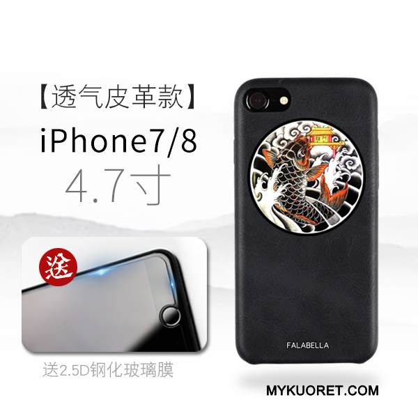 Kuori iPhone 7 Nahka Musta Tide-brändi, Kotelo iPhone 7 Luova Persoonallisuus Puhelimen Kuoret