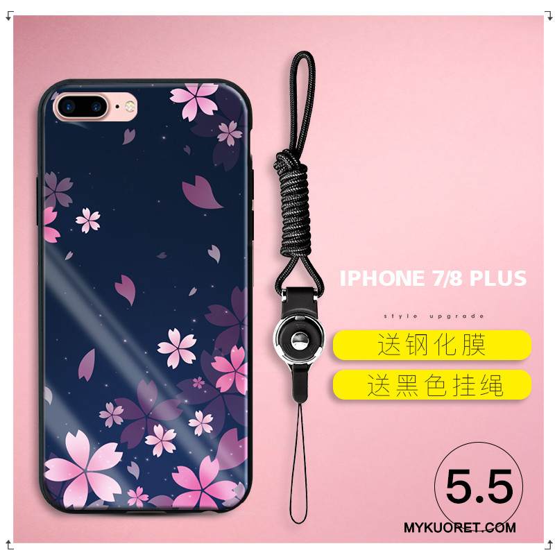 Kuori iPhone 7 Plus Pehmeä Neste Violetti Kukka, Kotelo iPhone 7 Plus Silikoni Murtumaton Lasi