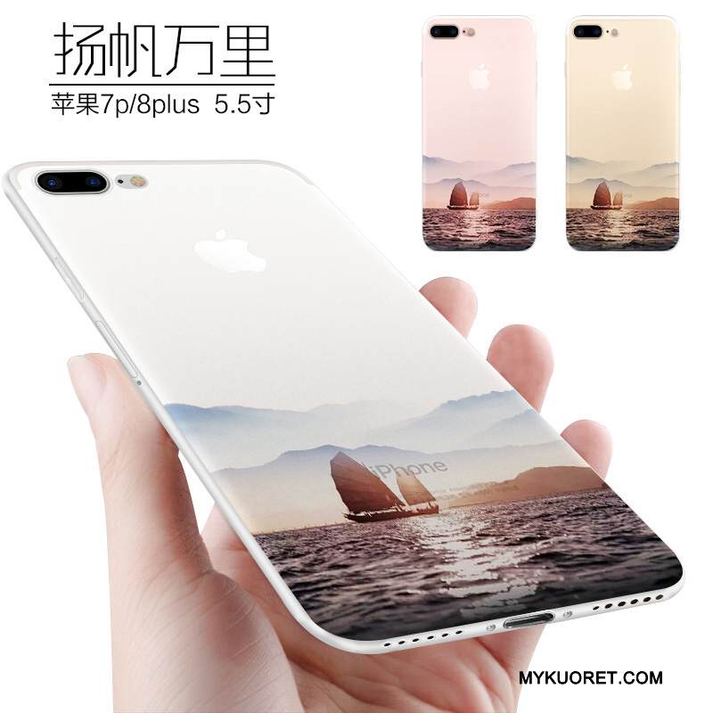 Kuori iPhone 8 Plus Luova Valkoinen Persoonallisuus, Kotelo iPhone 8 Plus Silikoni Puhelimen Kuoret Pesty Suede
