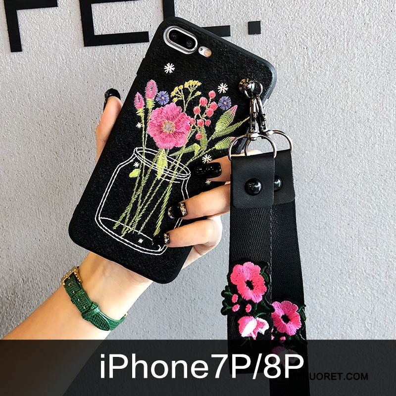 Kuori iPhone 8 Plus Monivärinen Uusi Puhelimen Kuoret, Kotelo iPhone 8 Plus Kohokuviointi Kukka Ripustettavat Koristeet