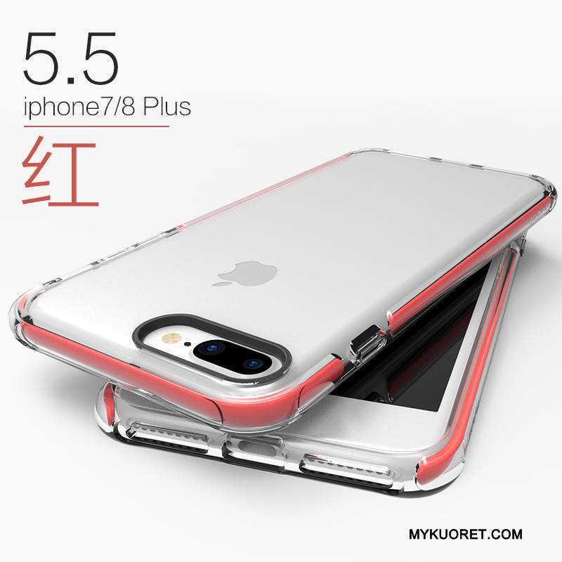 Kuori iPhone 8 Plus Pehmeä Neste Läpinäkyvä Murtumaton, Kotelo iPhone 8 Plus Laukut Punainen Puhelimen Kuoret