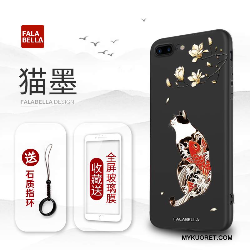 Kuori iPhone 8 Plus Pehmeä Neste Musta Murtumaton, Kotelo iPhone 8 Plus Laukut Kiinalainen Tyyli Uusi