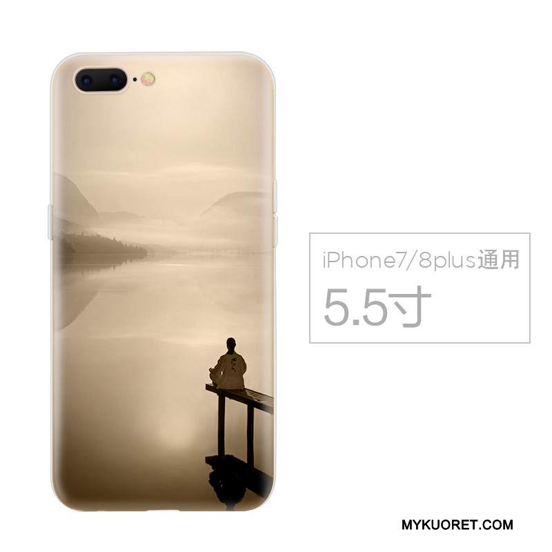 Kuori iPhone 8 Plus Pehmeä Neste Valkoinen Sininen, Kotelo iPhone 8 Plus Luova Puhelimen Kuoret Kiinalainen Tyyli