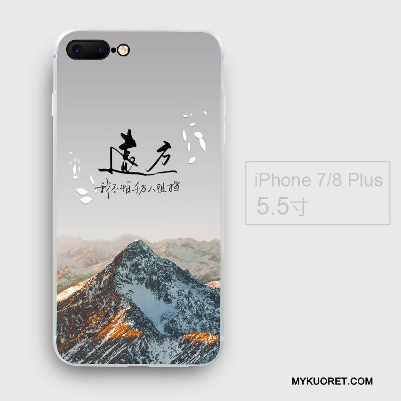 Kuori iPhone 8 Plus Pehmeä Neste Valkoinen Sininen, Kotelo iPhone 8 Plus Luova Puhelimen Kuoret Kiinalainen Tyyli