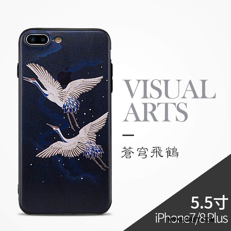Kuori iPhone 8 Plus Silikoni Puhelimen Kuoret Musta, Kotelo iPhone 8 Plus Suojaus Kiinalainen Tyyli Sininen