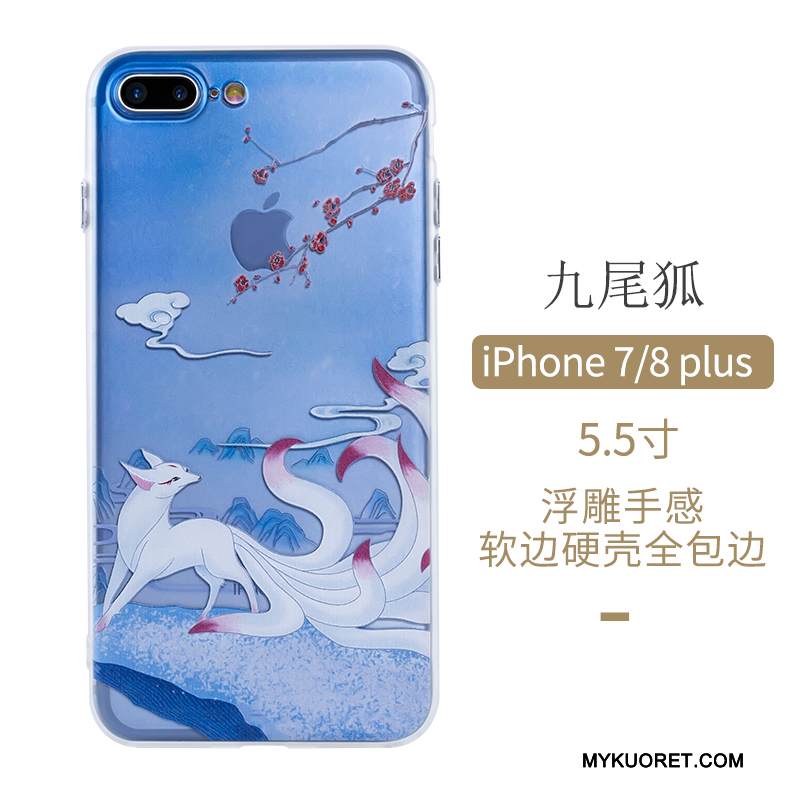 Kuori iPhone 8 Plus Suojaus Sininen Murtumaton, Kotelo iPhone 8 Plus Taide Kiinalainen Tyyli