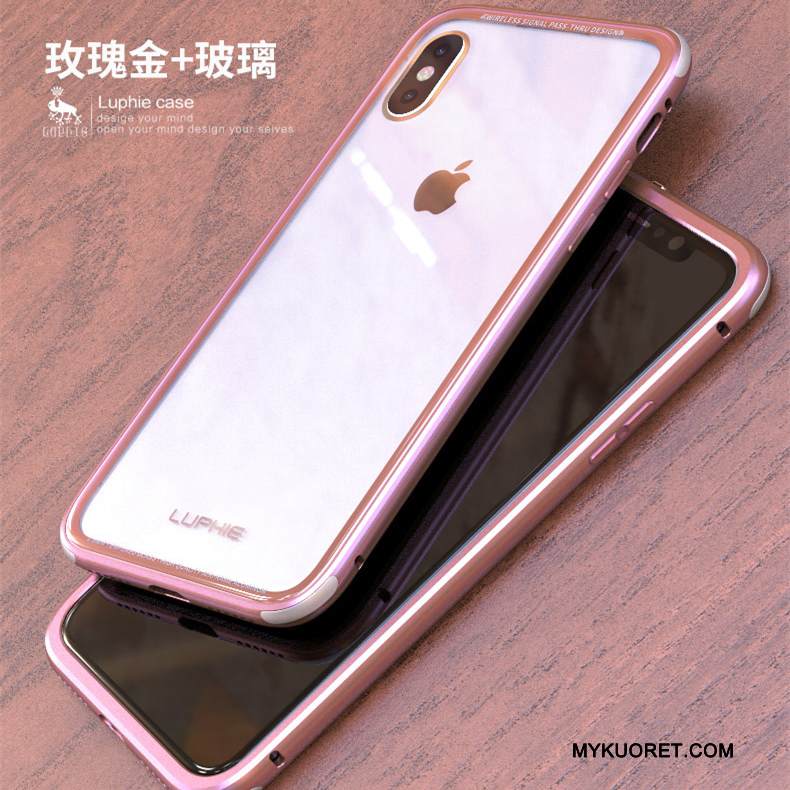 Kuori iPhone X Metalli Liiketoiminta Karkaisu, Kotelo iPhone X Suojaus Läpinäkyvä Takakansi
