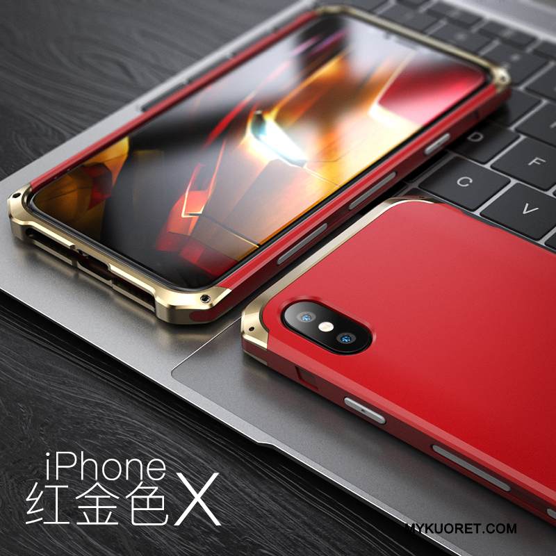 Kuori iPhone X Metalli Murtumaton Puhelimen Kuoret, Kotelo iPhone X Laukut Pesty Suede Sininen