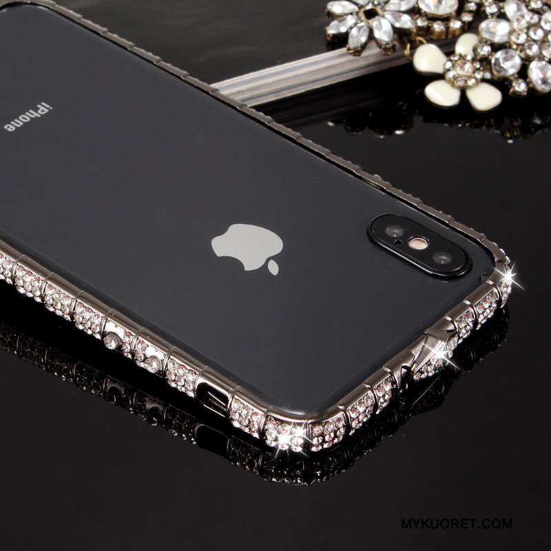 Kuori iPhone X Metalli Trendi Murtumaton, Kotelo iPhone X Strassi Kehys Puhelimen Kuoret