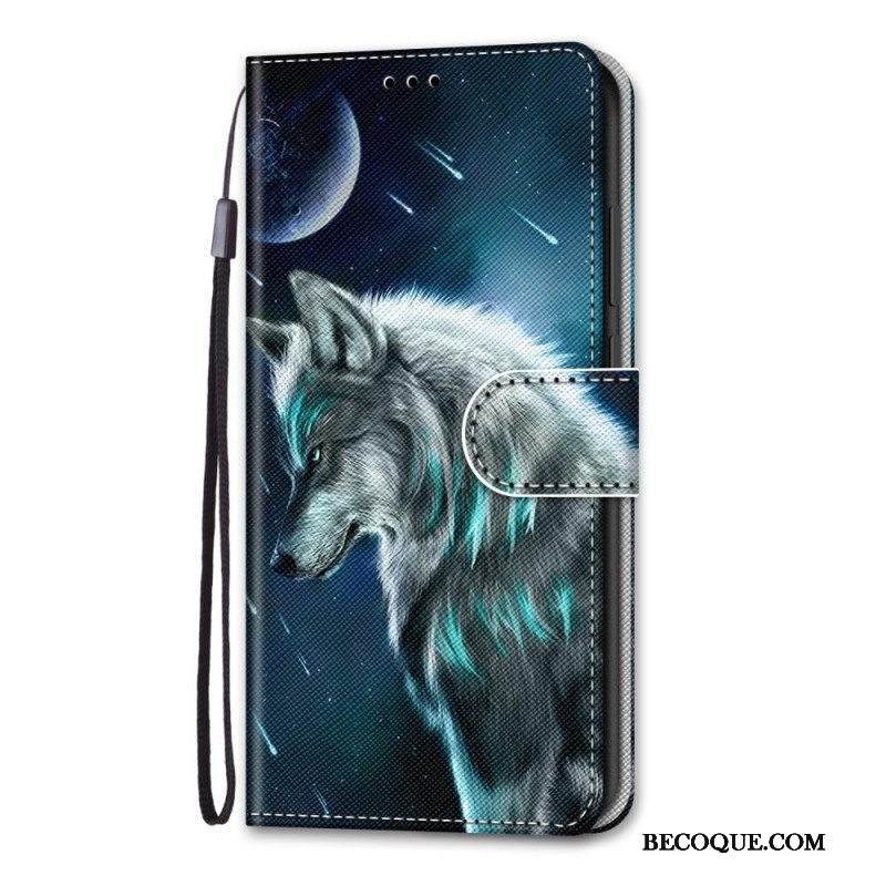 Nahkakotelo Samsung Galaxy M53 5G Suojaketju Kuori Lanyard Wolf